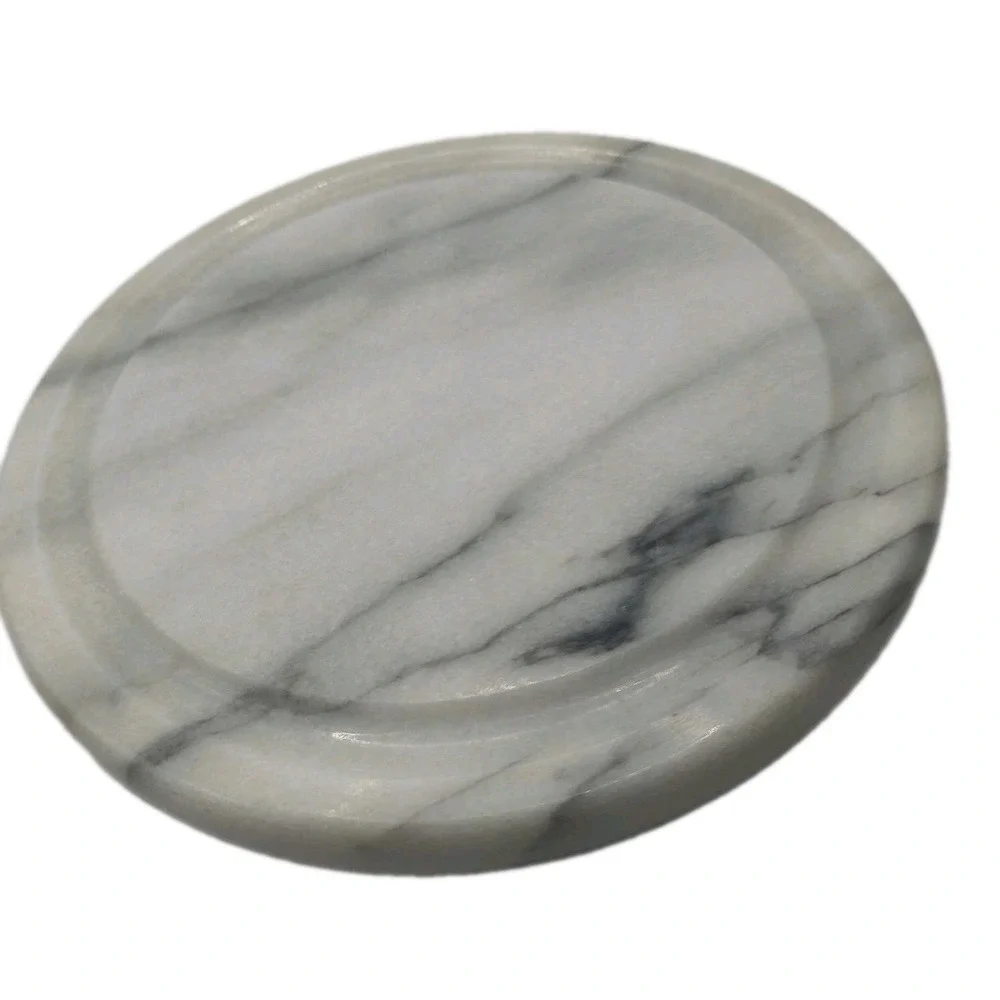 Vintage 80s Round White Marble Cheese Board 7.5